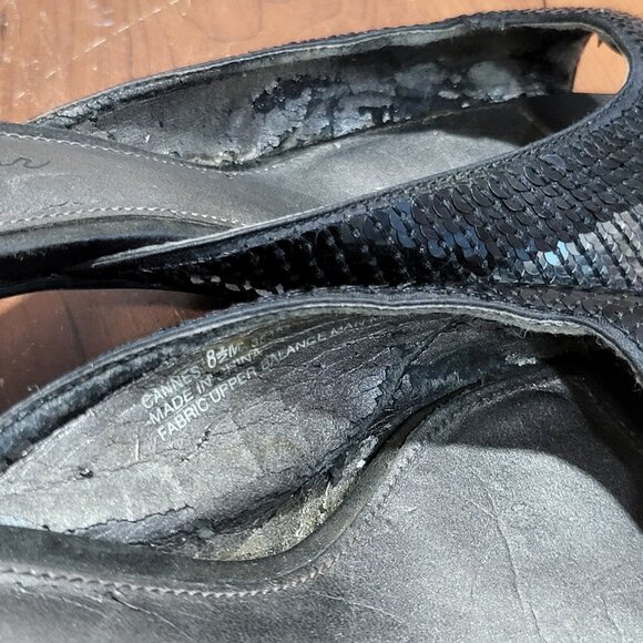 Metaphor Womens Open Toe Heel Shoes Size 8.5 Black Silver Sequins - Picture 10 of 12